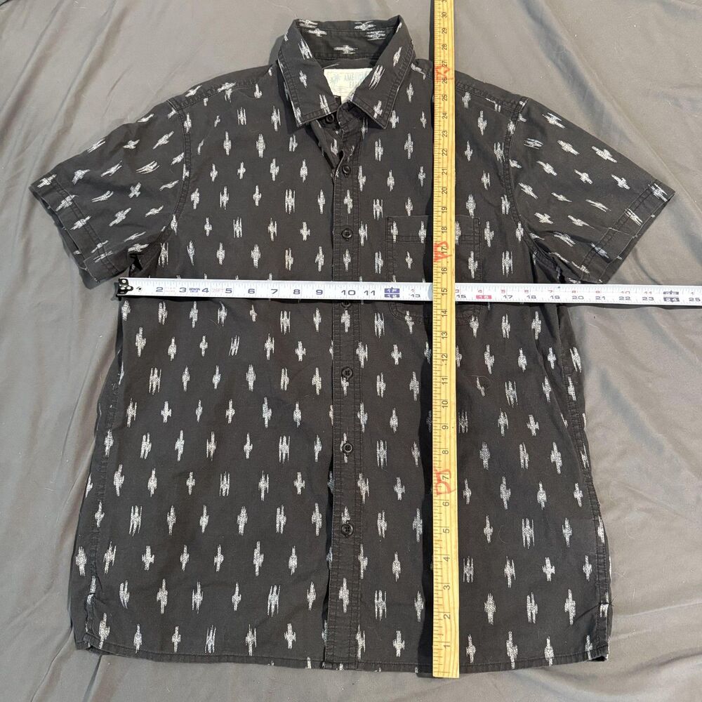 American Eagle Shirt Mens M Black Short Sleeve Geometric Button Up Cotton